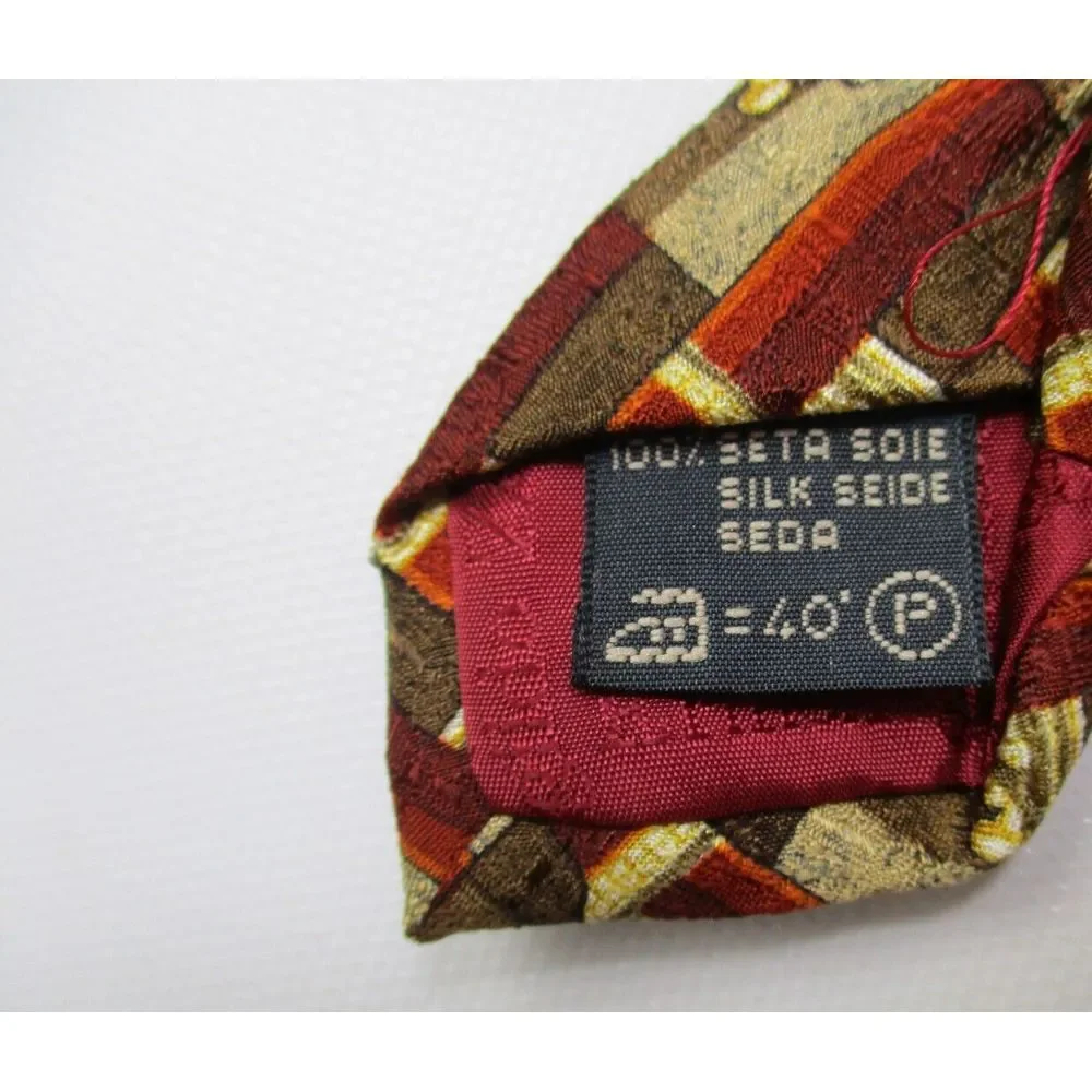 Ermenegildo Zegna Mens Silk Necktie Italy‎ Designer Gold / Bronze Geometric Tie